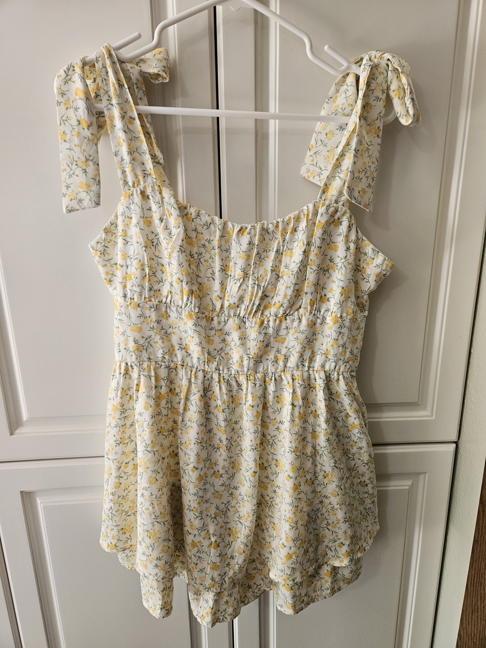 Trixxi Butter Yellow Floral Tie-Shoulder Romper Boho Chic Romantic Coquette Girl
